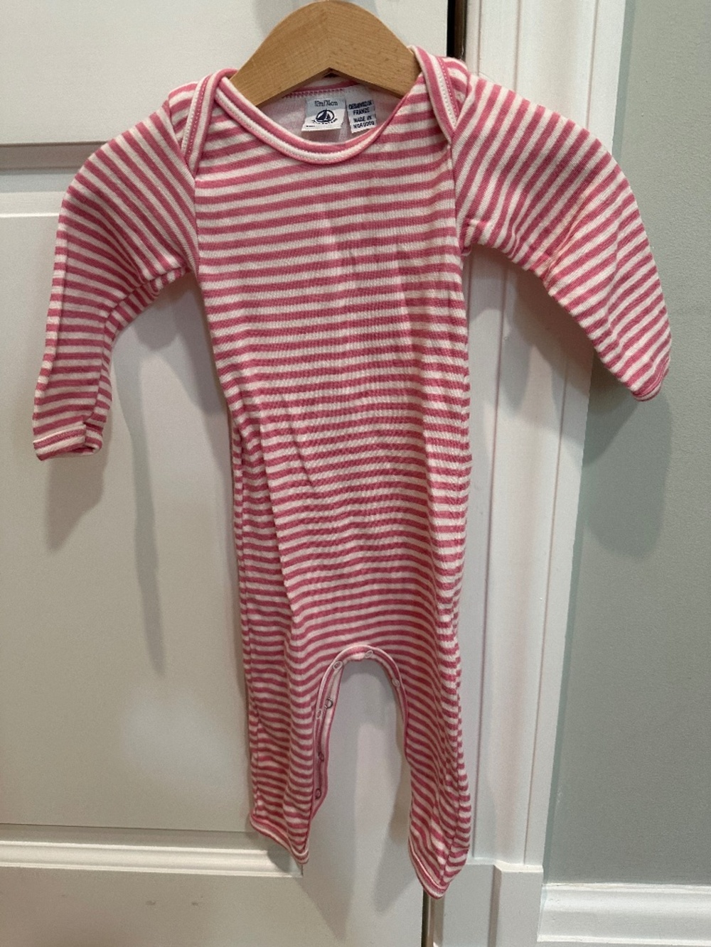 Petit Bateau Pink Stripe Wool Cotton Romper 12M 74 cm